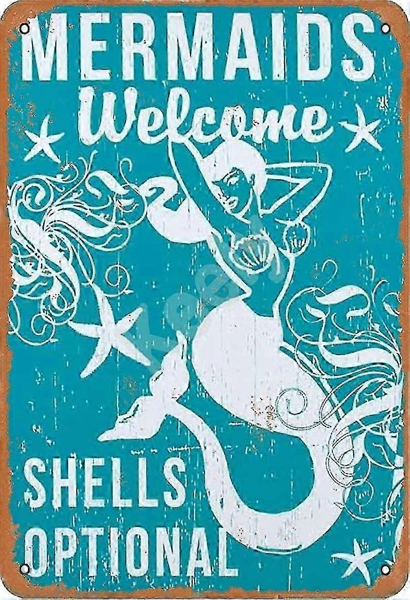 قذائف حورية البحر اختياري معدني عتيق القصدير علامة الجدار زخرفة 8x12 بوصة أو 12x16 بوصة لمقهى Co