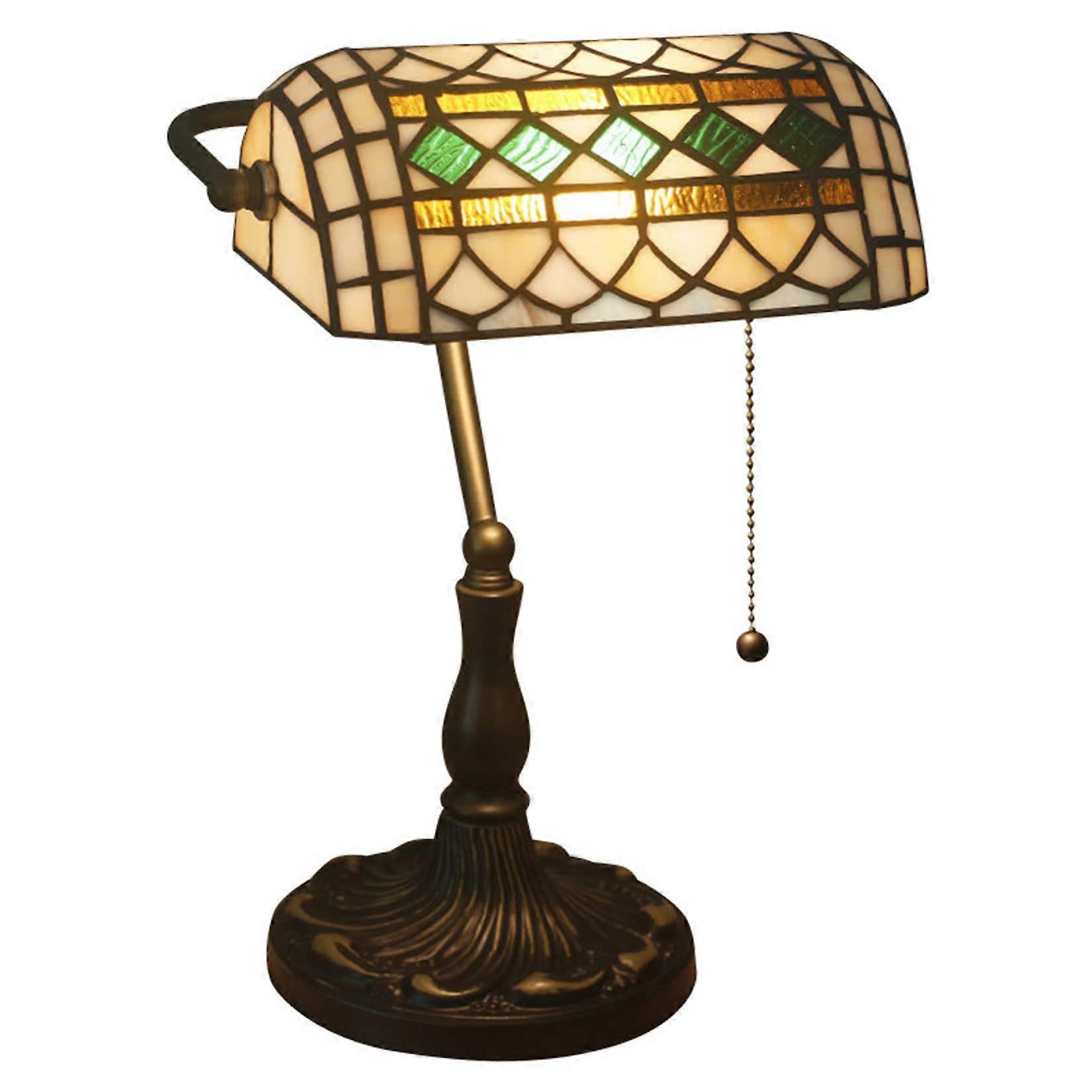 Table Lamp Vintage Style, Colored Glass Lampshade, Lotus Alloy Base Model R