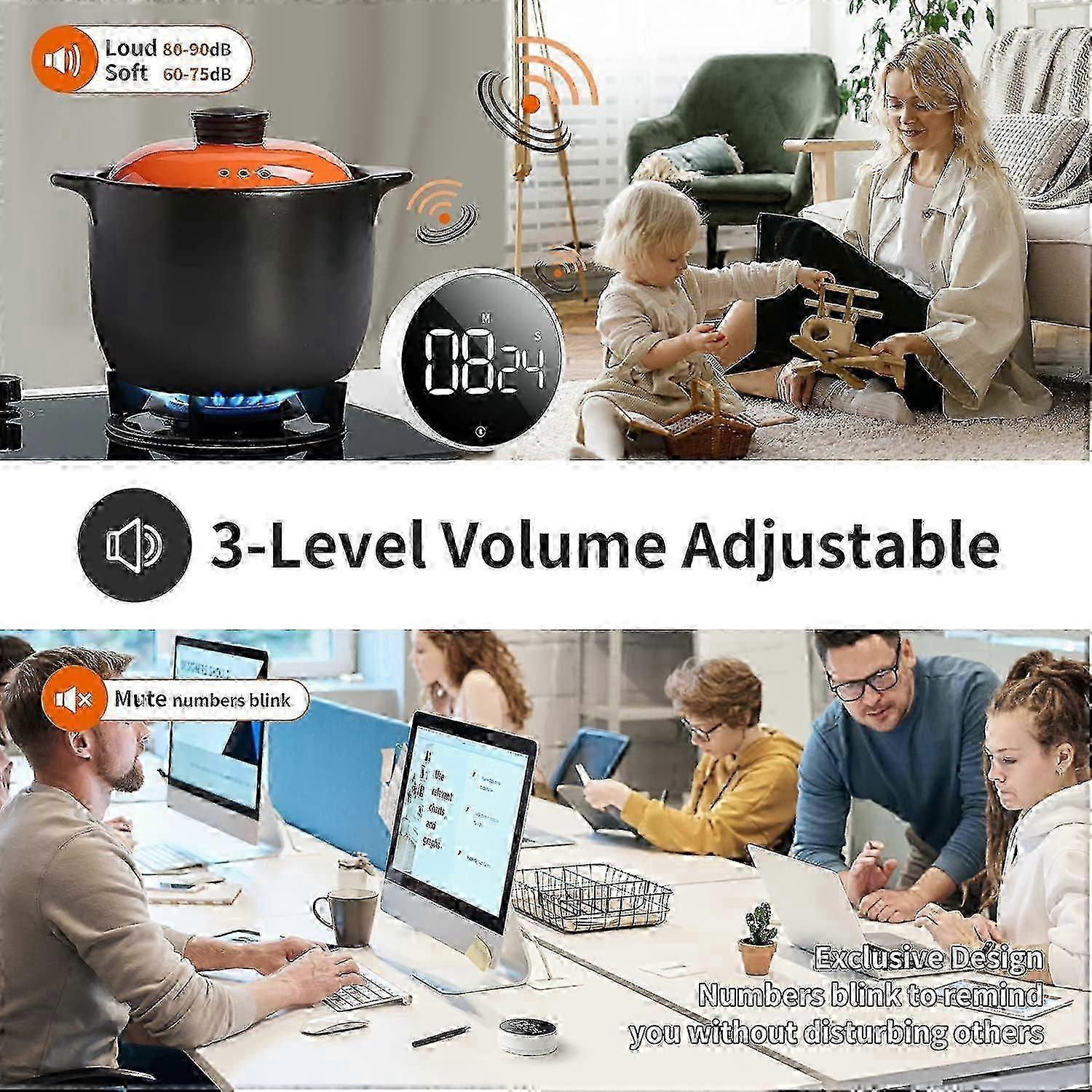 Digital Kitchen Timer - Magnetic Countdown Countup Timer with Large LED Display Volume Adjustable, Easy for Cooking and for Seniors an