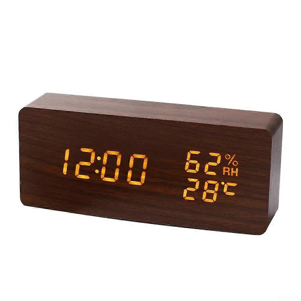 Digital Wall Clock With Temperature Humidity Display LED Backlit Battery Or USB Powered Wooden Case 3Brightness Levels