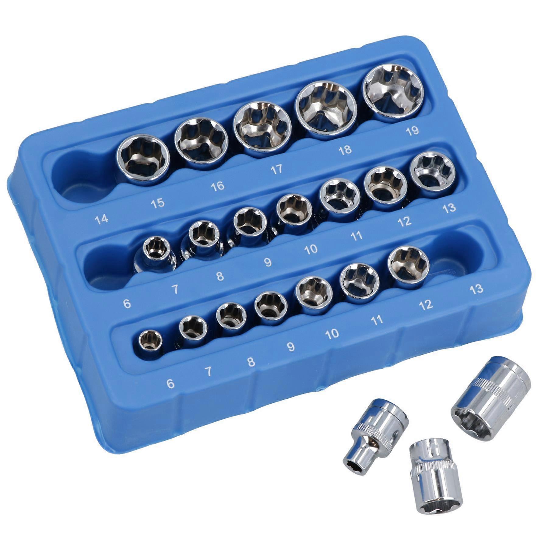 1/4" And 3/8" Drive Metric MM Shallow Super Lock Socket Set 6mm - 19mm 22pc