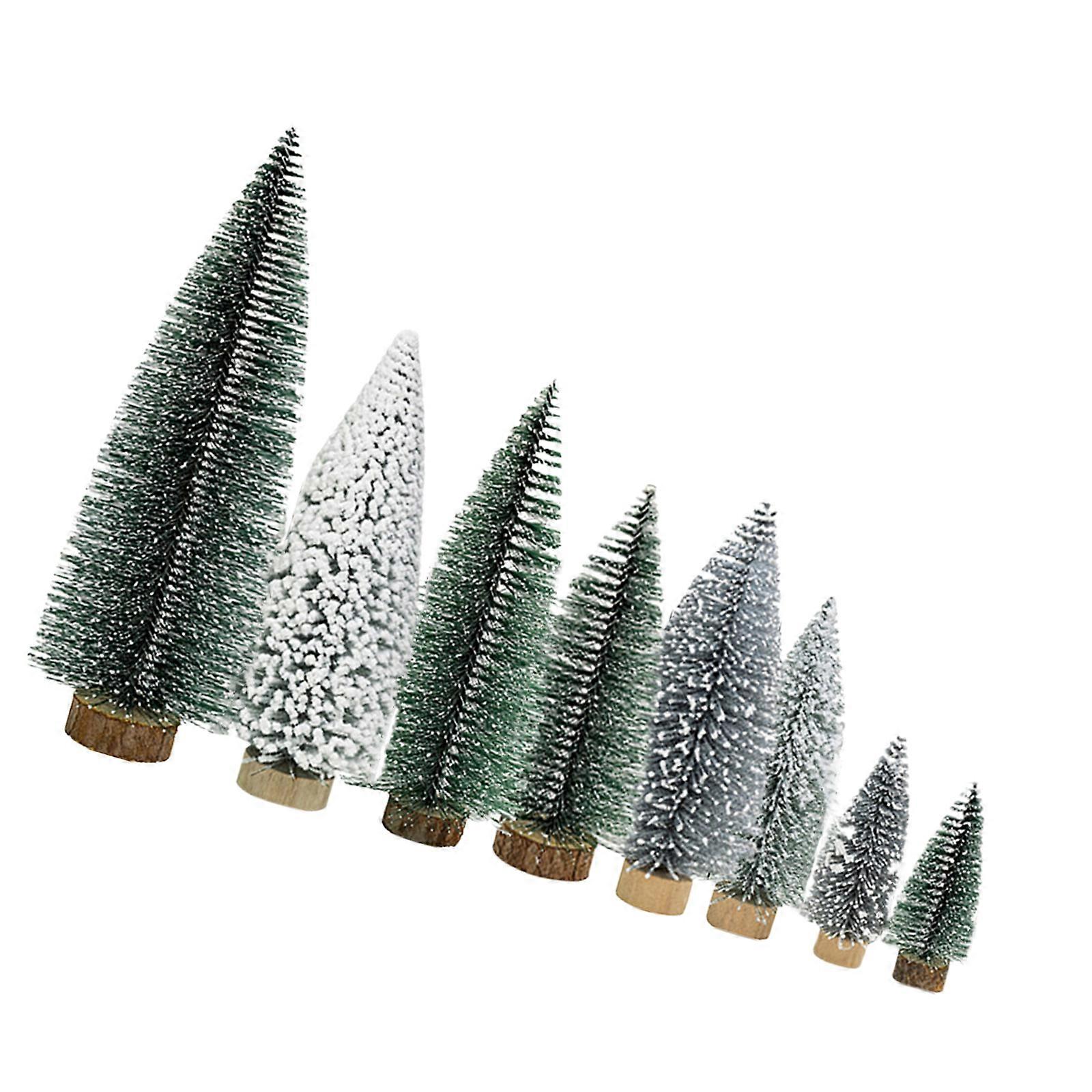8 Tiny Artificial Christmass Forests For Worktop Shelf Decoration Natural Wood Texture Plastic Base Multiple Scenario Use Multicolor