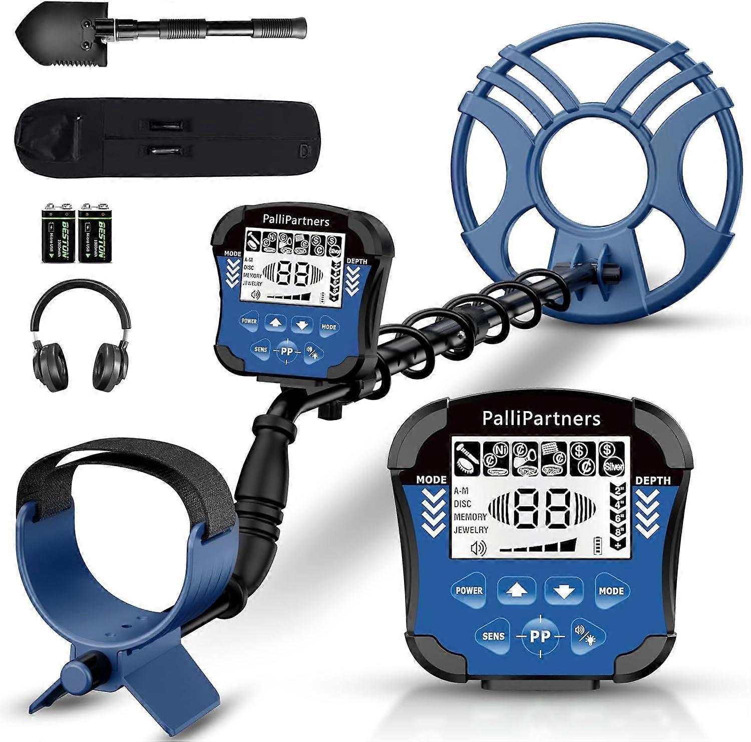 Adult metal detector waterproof professional high-precision gold detector with LCD display screen, 5 modes, advanced DSP chip 12 inch coil (blue)