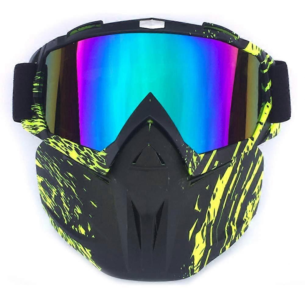 Motorcycle Goggles with Detachable Face Mask, Fogproof UV Protection for Offroad ATV MX Riding, Yellow Frame Color Lens