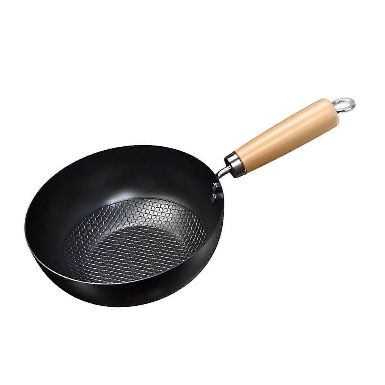 Small Flat Bottom Wok Pan NonCoated for Gas Induction Electric Stoves with HeatResistant Handle Chinese Style Cooking
