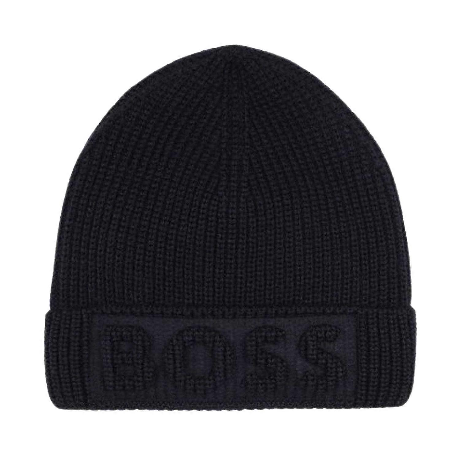 Berretto con risvolto a coste e logo Boss