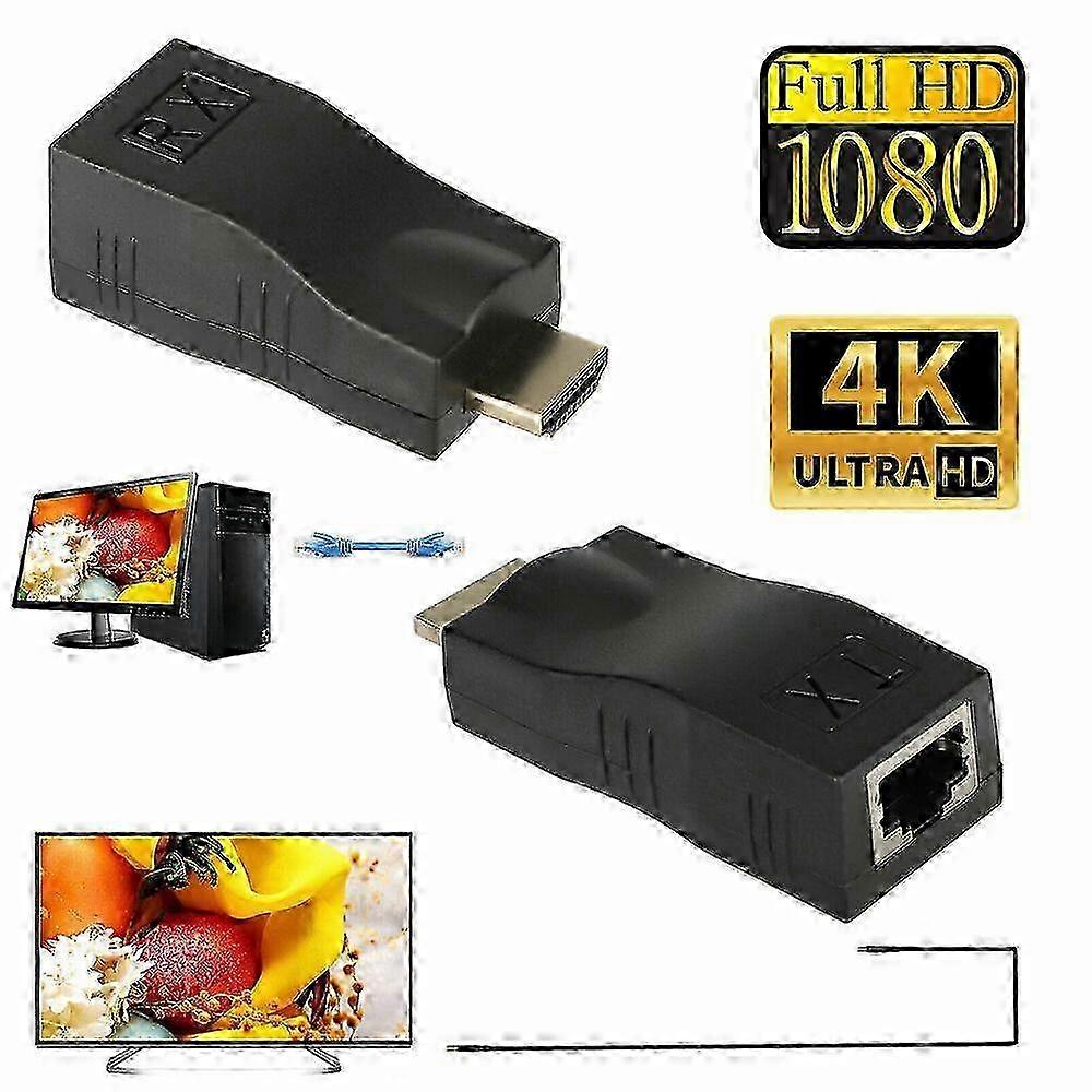 w 4K 1080P HDMI Extender to RJ45 Over Cat 5e/6 Network LAN Ethernet Adapter 2PCS