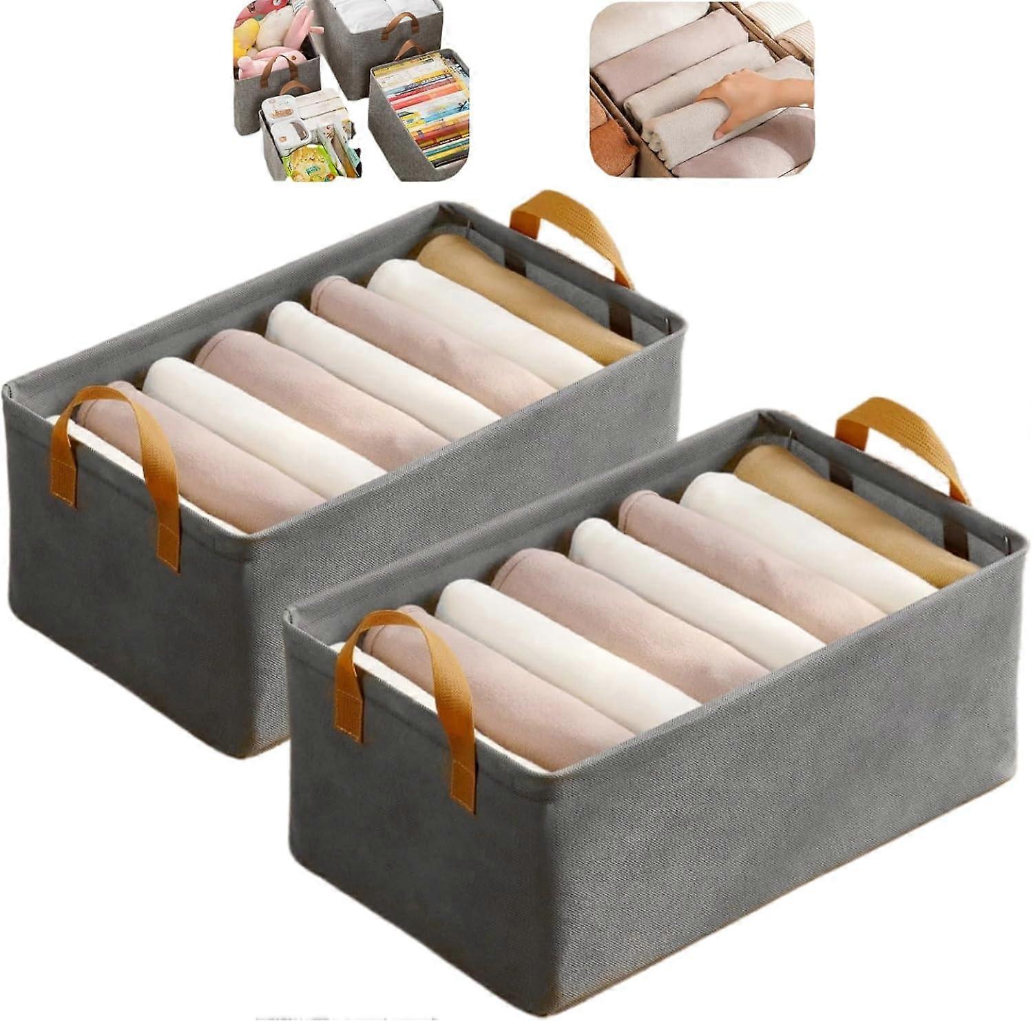 Wardrobe Storage Boxes with Steel Frame and Handle, Foldable Clothes Organizer for Closet, Bedding and Toys, 2 Pack Gray