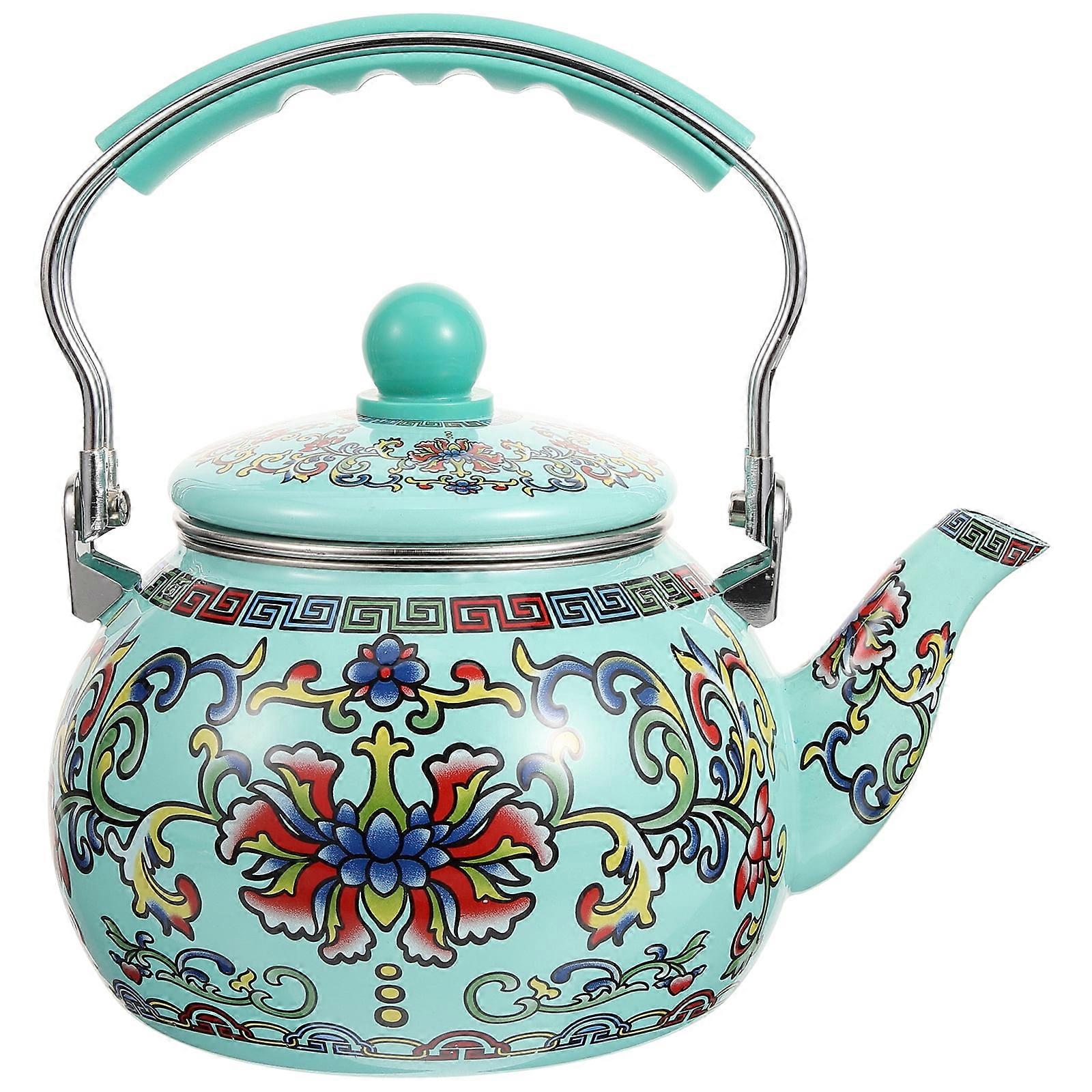 Vintage Enamel Tea Kettle with Infuser, 2.2L Green