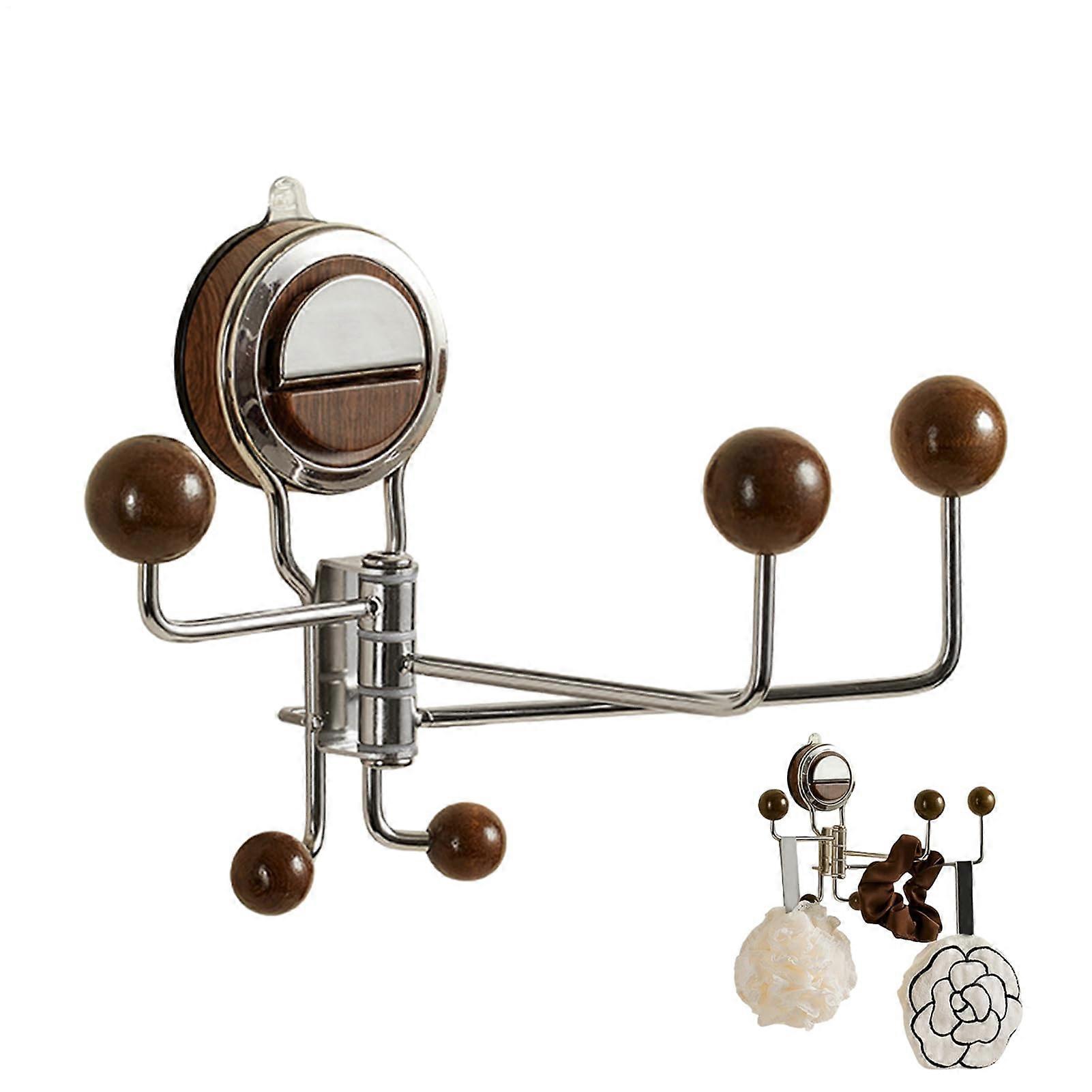 Suction Cup Hooks for Glass with 5Rod Rotating Hanger, Adjustable Wall Mount for Bathroom Towels, Keys, Hats, Coats