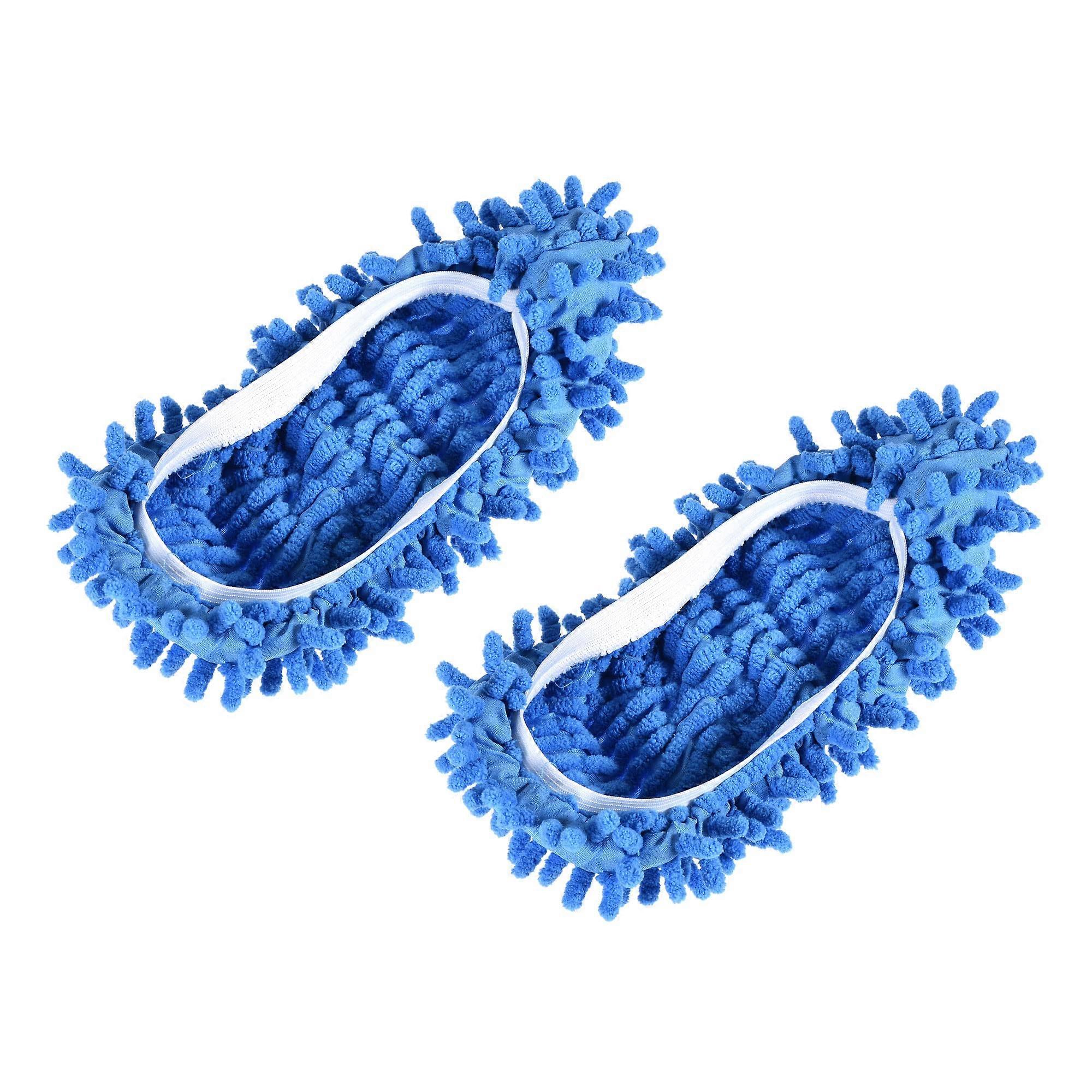 Mop Slippers Washable Floor Cleaning Shoe Covers for Home Dusting, 2 Pack Blue