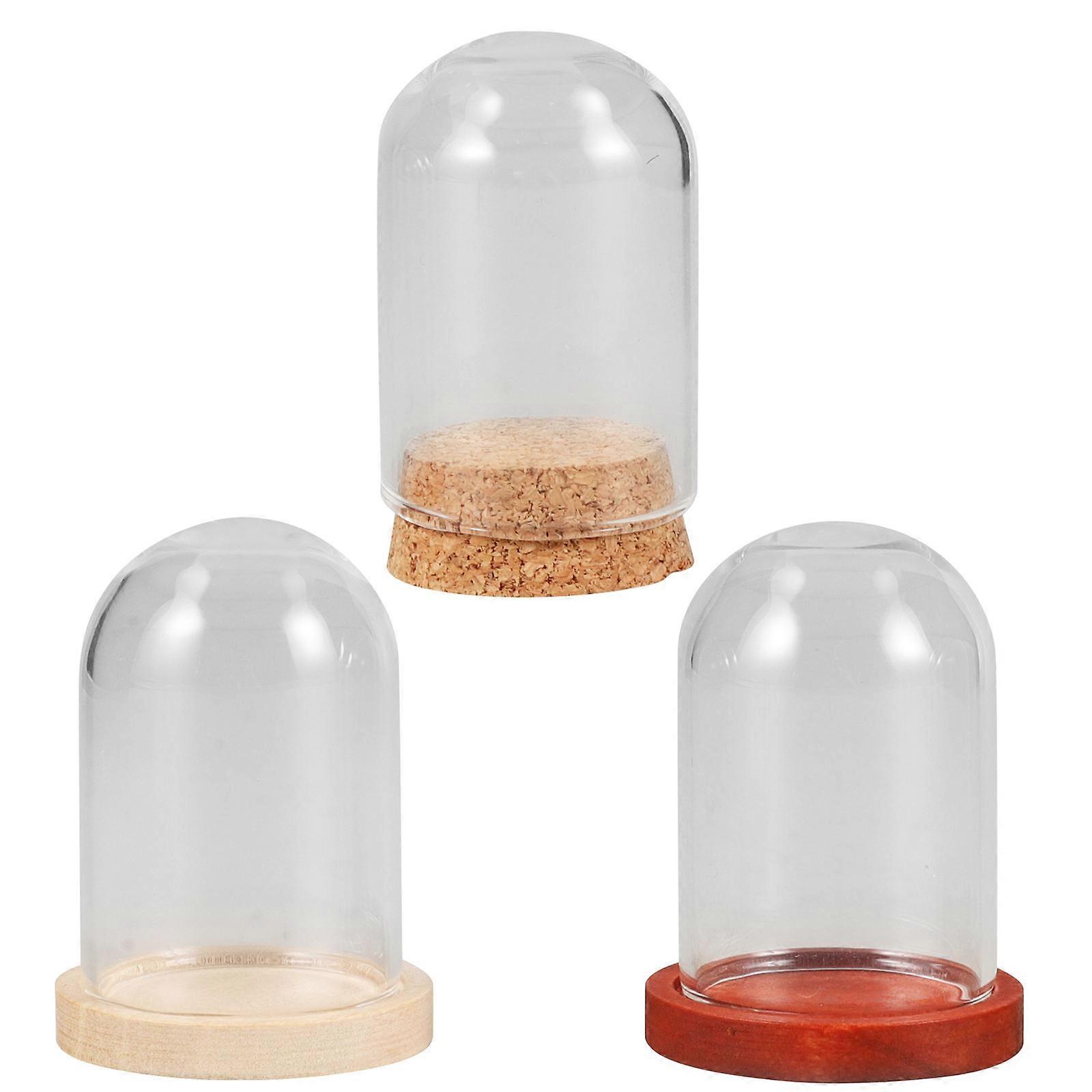 Clear Glass Cloche With Wood Base For Valentine's Day And Decorative Items In Micro Design Suitable For Home And Office 3 Sets
