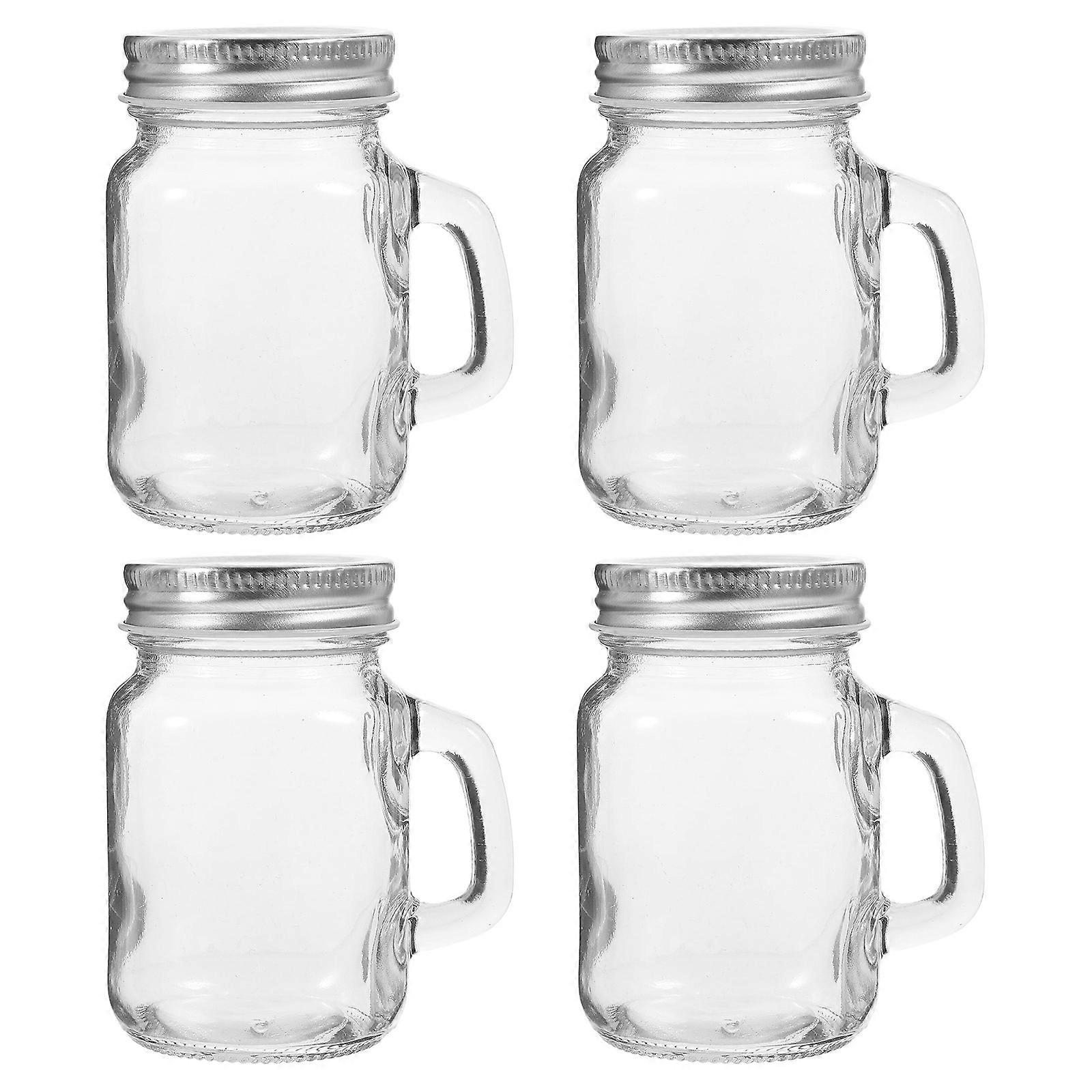 Glass Jam Bottles Mini Mason Jars for Storage 4Pcs with Lid and Handle