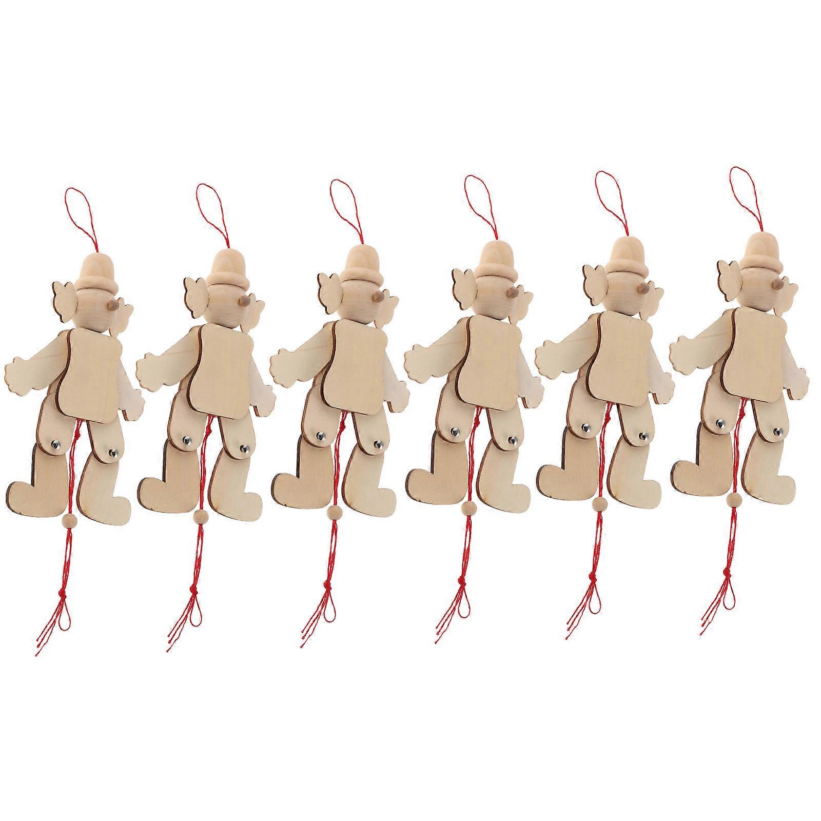 Pull String Marionettes String Puppets Wooden Clown Toy for Kids 6Pcs