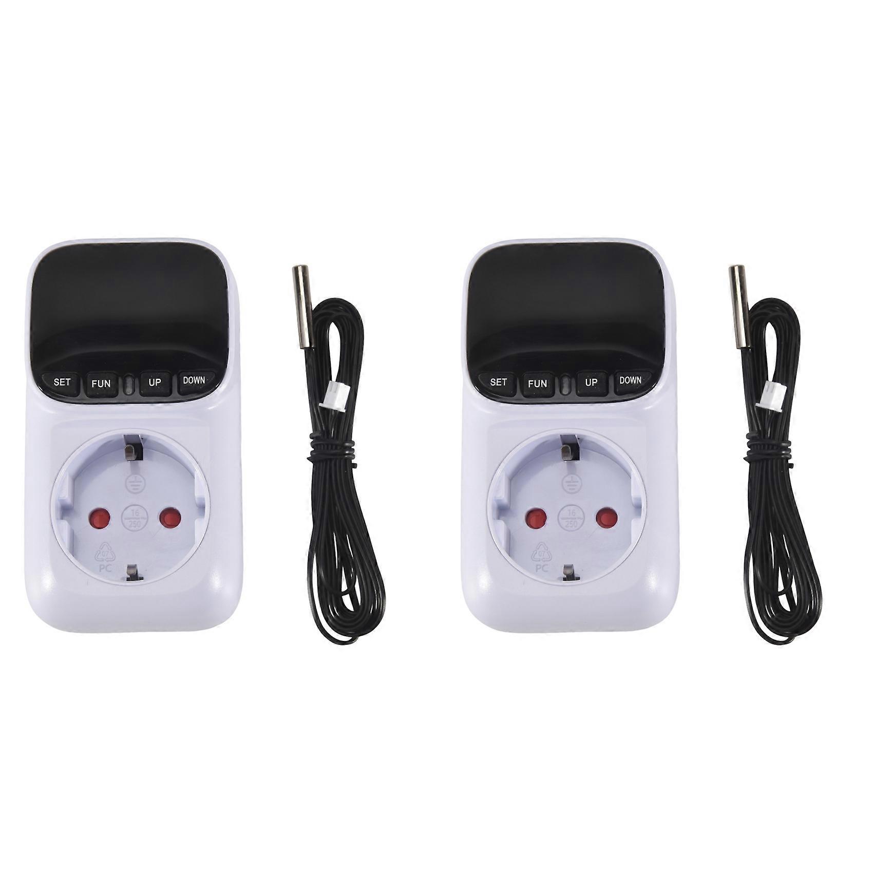 2X Digital Temperature Controller Socket Outlet Thermostat with Time Sensor Probe Heating Cooling Switch 16A EU Plug