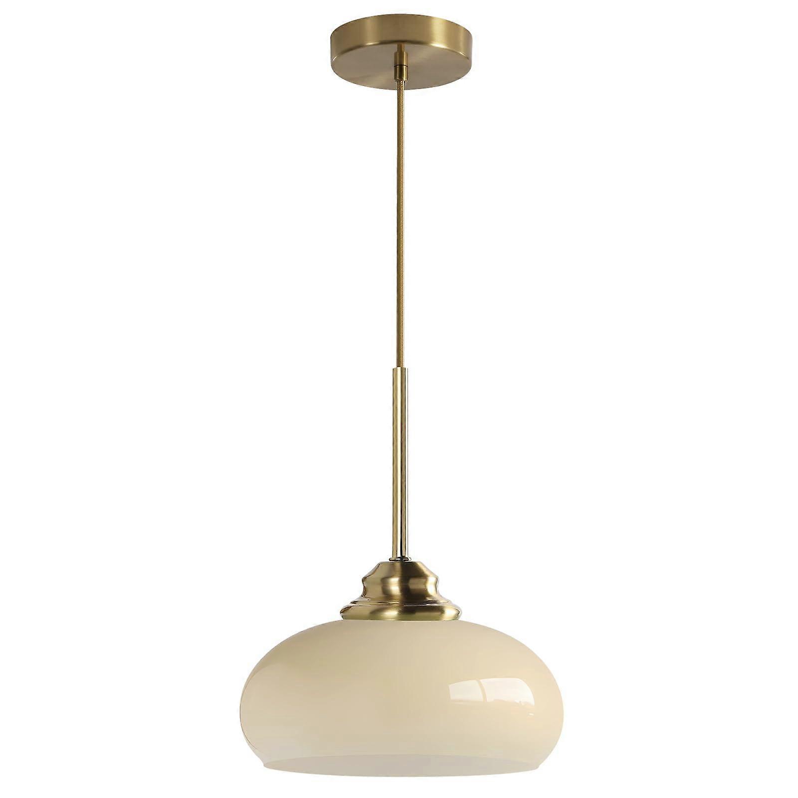 Modern Brass Yellow Glass Globe Pendant Light, Adjustable Height, Warm Lighting, 20cm for Dining Room