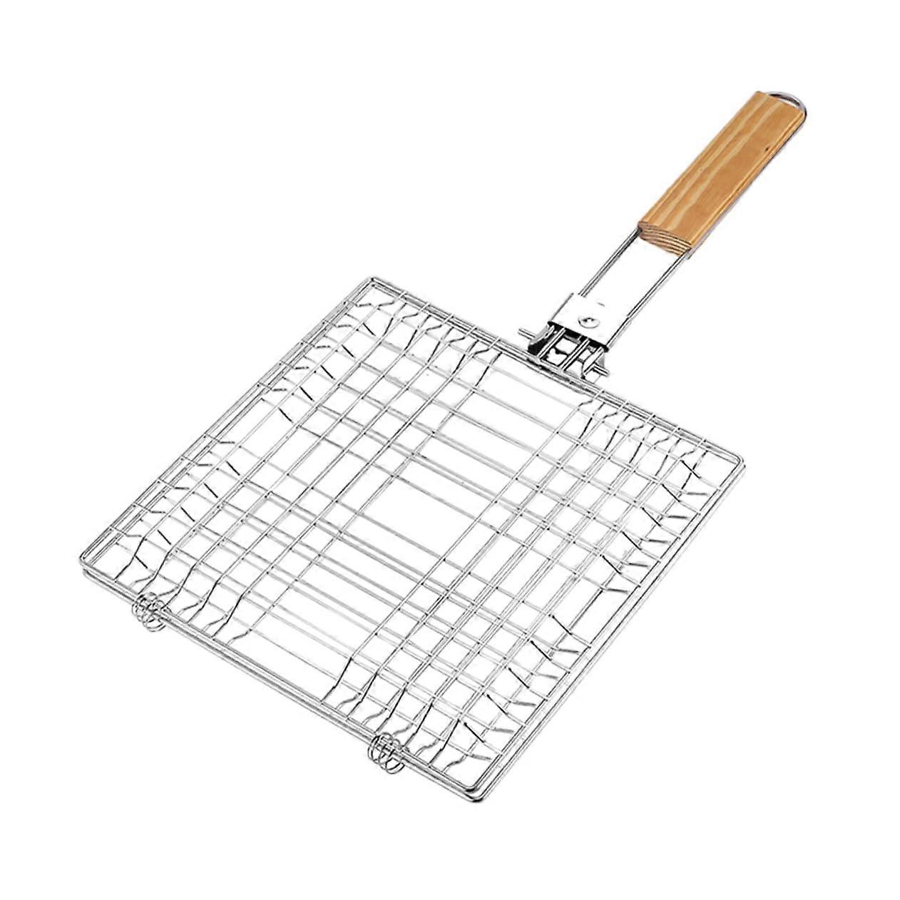 Stainless Steel Fish Grill Basket with Long Handle, Foldable BBQ Grill Basket for Outdoor Cooking