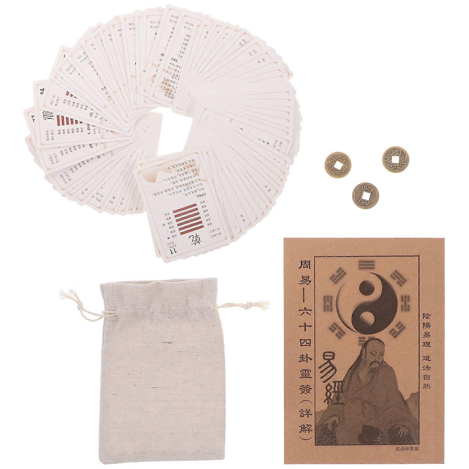 I Ching Hexagram Card Deck for Divination 1Set with Brass Chinese Coins