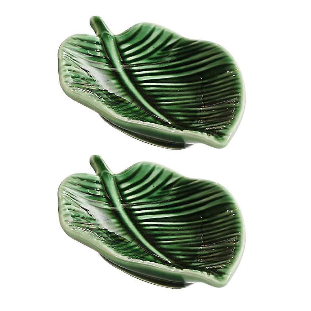 Leaf Shape Ceramic Plate for Storage Use 2Pcs Key Holder Decorative Tray