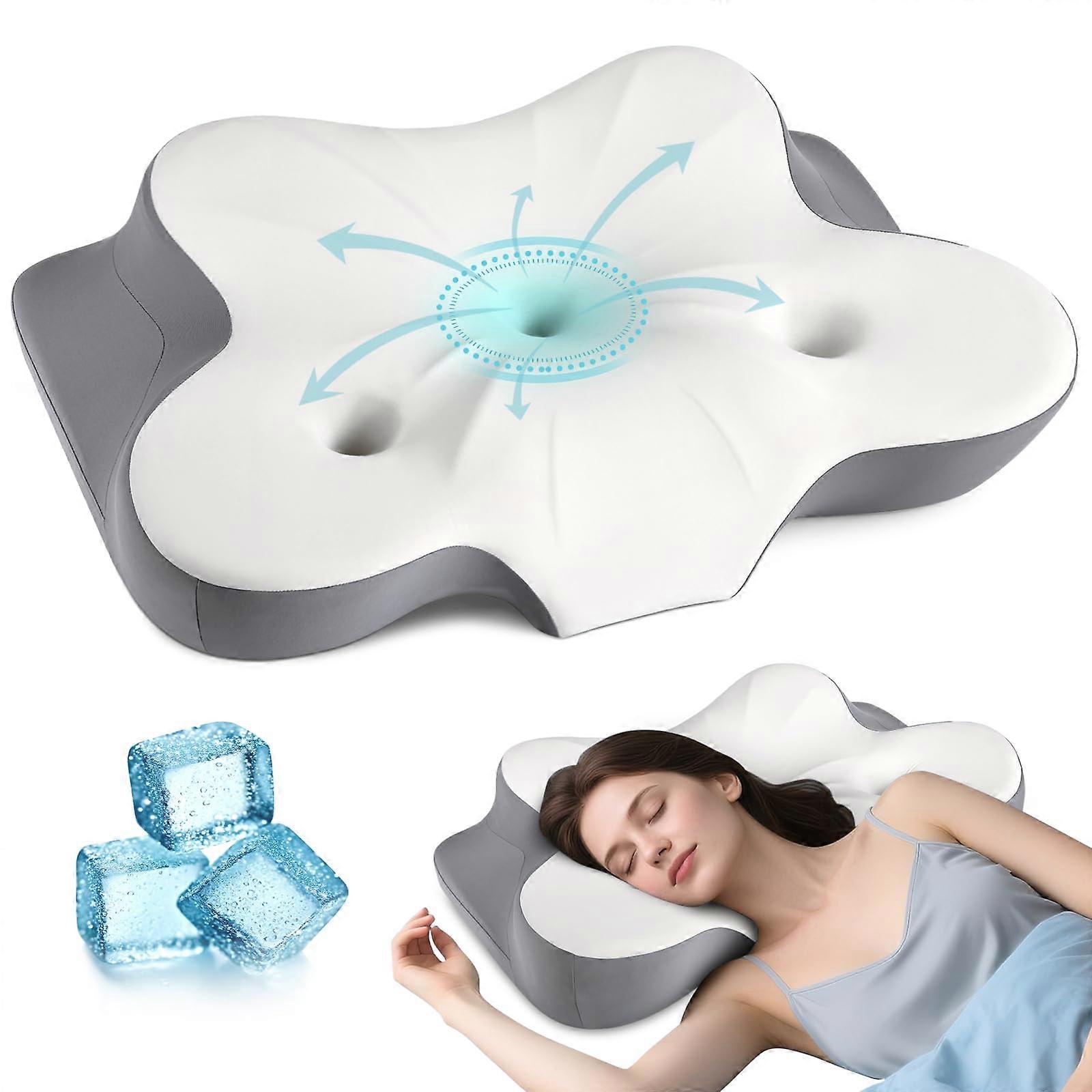 Cervical Neck Pillow for Side Sleepers, Memory Foam with Ear Pressure Relief and Ergonomic Support