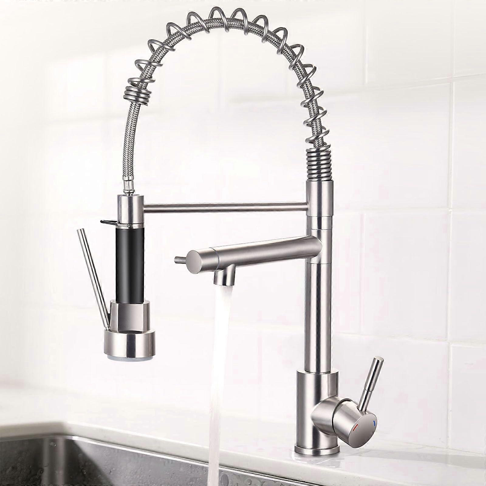 Pull Down Kitchen Faucet Stainless Steel Single Handle Brushed Nickel with Sprayer Lock Function