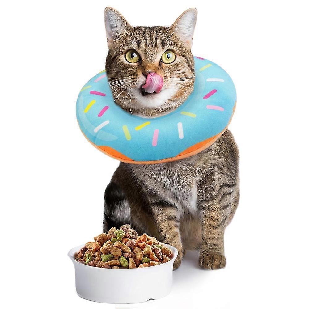 Cat Cone Soft Collar Adjustable Kitten Recovery Cones Cat Donut Collar- Blue