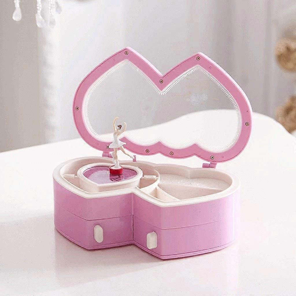 Heart Shaped Ballerina Music Jewelry Box with Windup Playback and MultiCompartment Storage
