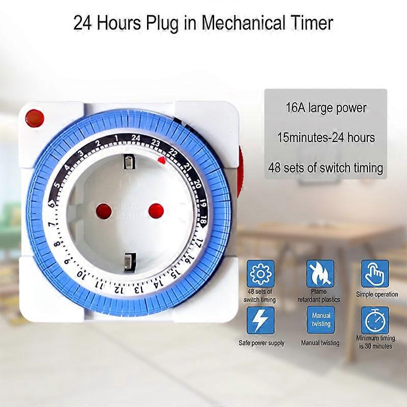 24 Hours Timer Switch Timer Plug in Mechanical Grounded Programmable Smart Countdown Switch Socket Indoor Auto Power off