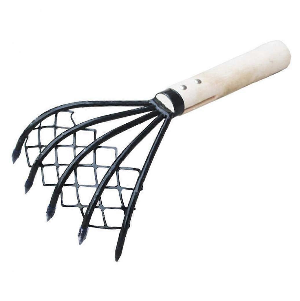 Clam Rake with Net, Sharp 5Claw Seafood Digging Tool with Ergonomic Wooden Handle for Beach