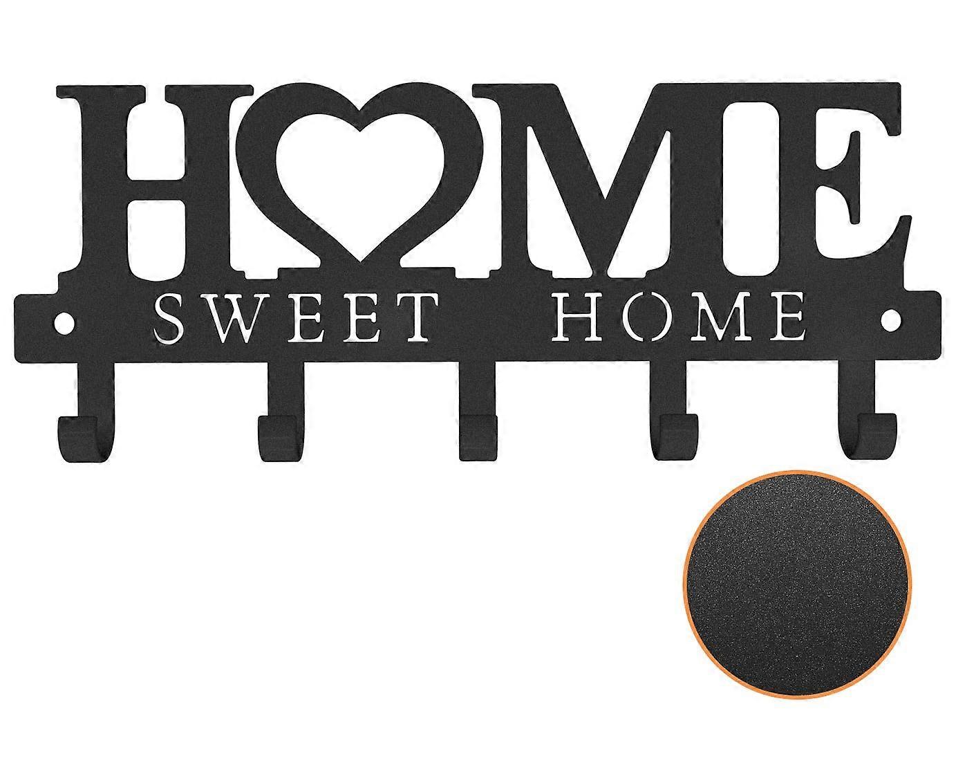 Key Holder Wall Mounted for Entryway, Decorative Black Metal Key Rack with 5 Hooks