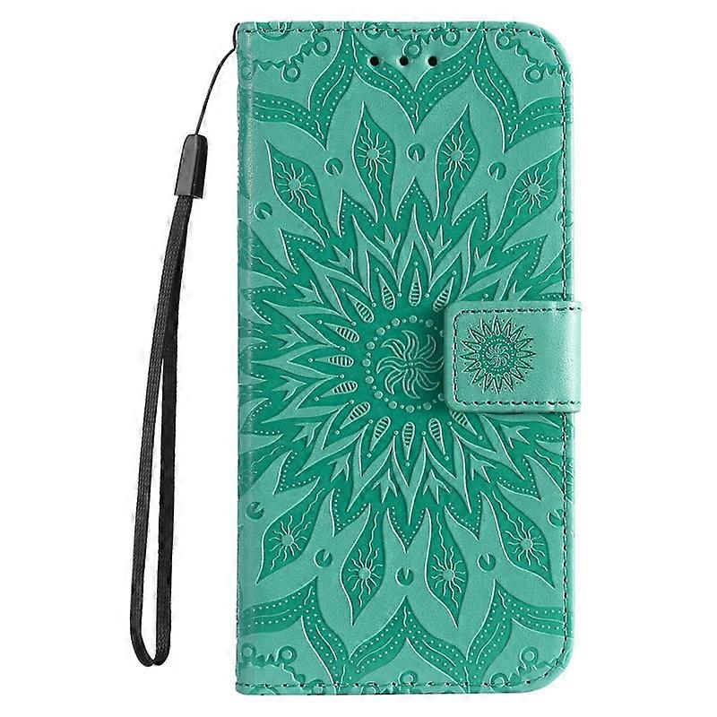 Case For Iphone 13 Green-embossed Sunflower Leather Embossed No5342