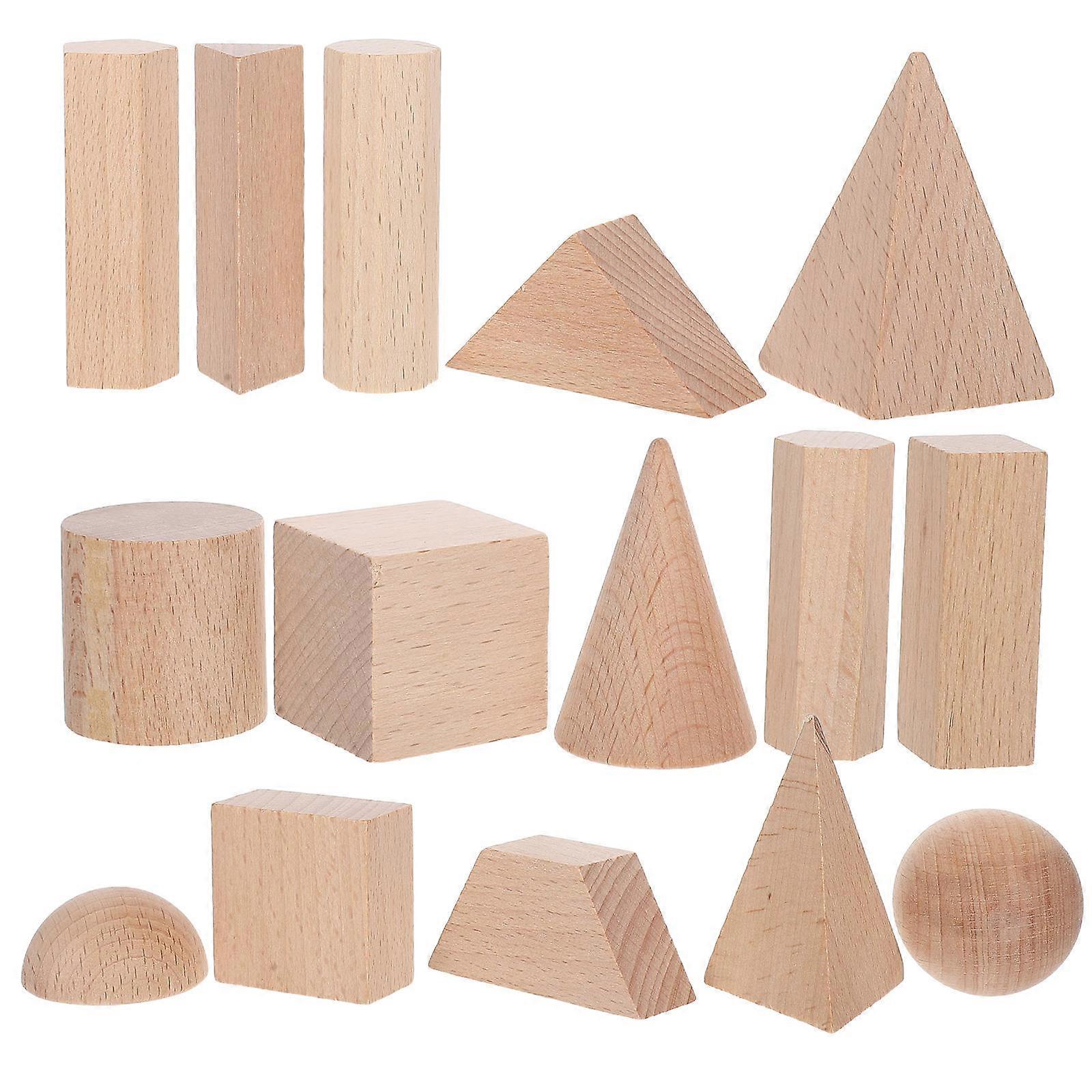 Wooden Geometric Solid Blocks for Kids Learning Toy 15Pcs Set