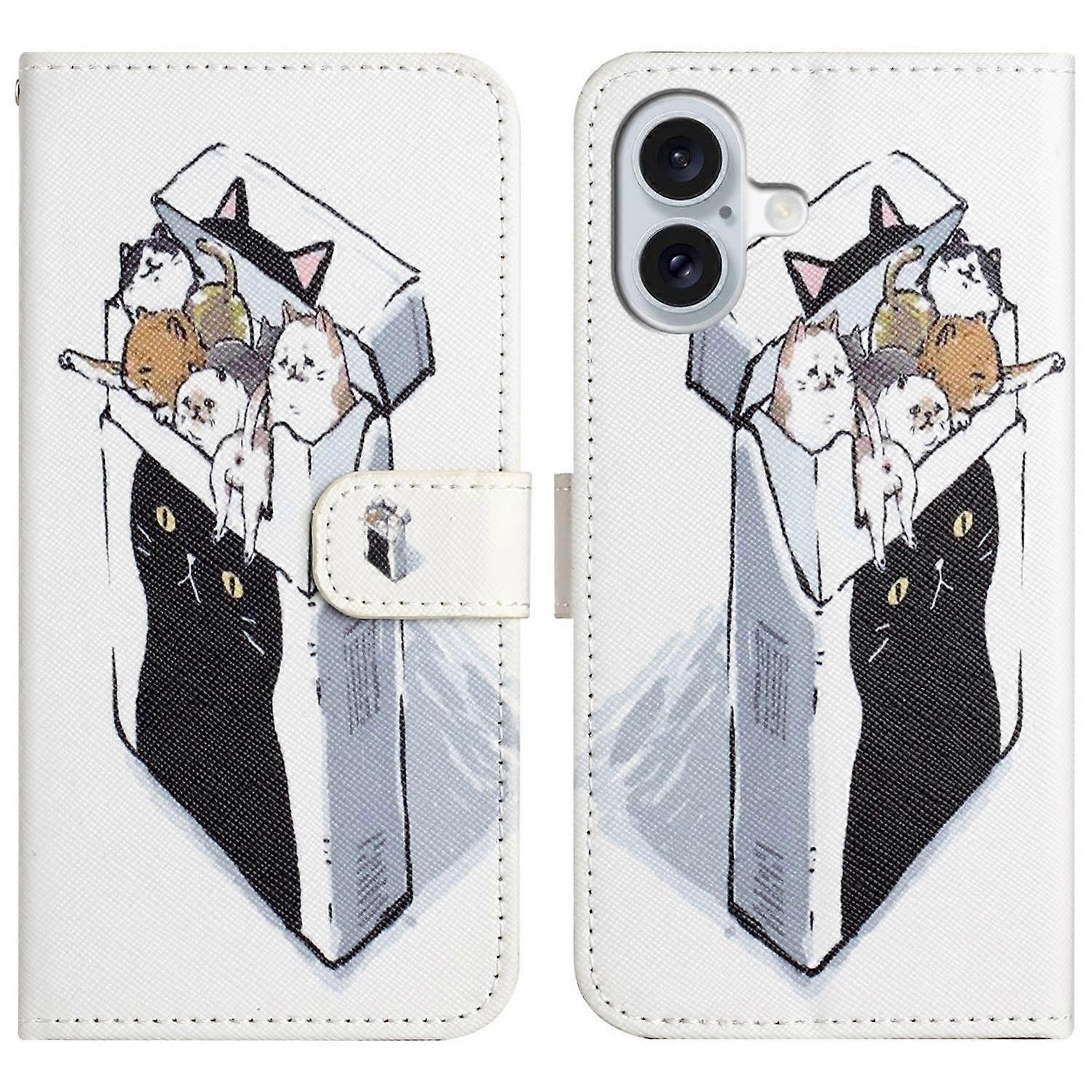 For iPhone 16 Case Pattern Print PU Leather Wallet Phone Cover Cross Texture