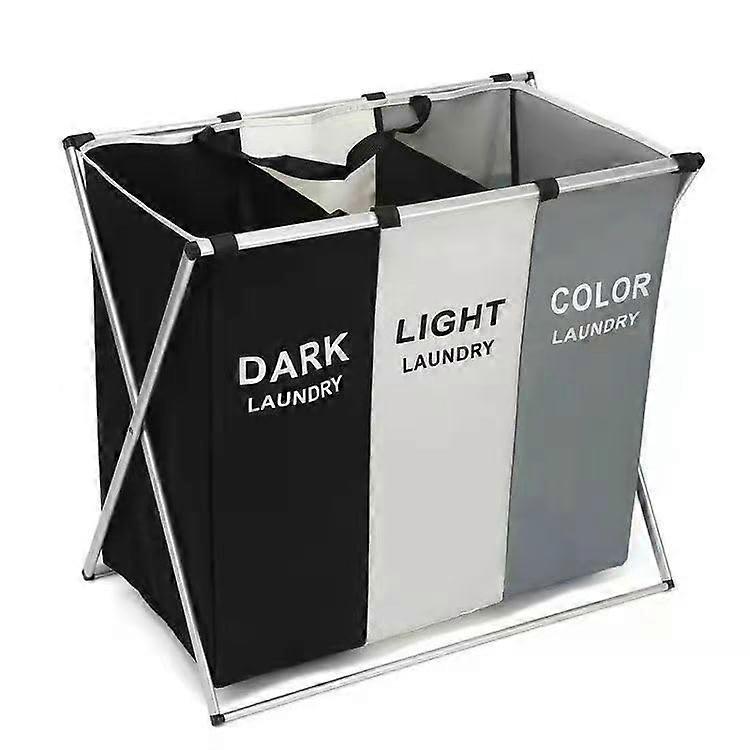 Large Capacity Waterproof 3 Compartment Laundry Basket with Sorting Sections and Side Pocket Storage