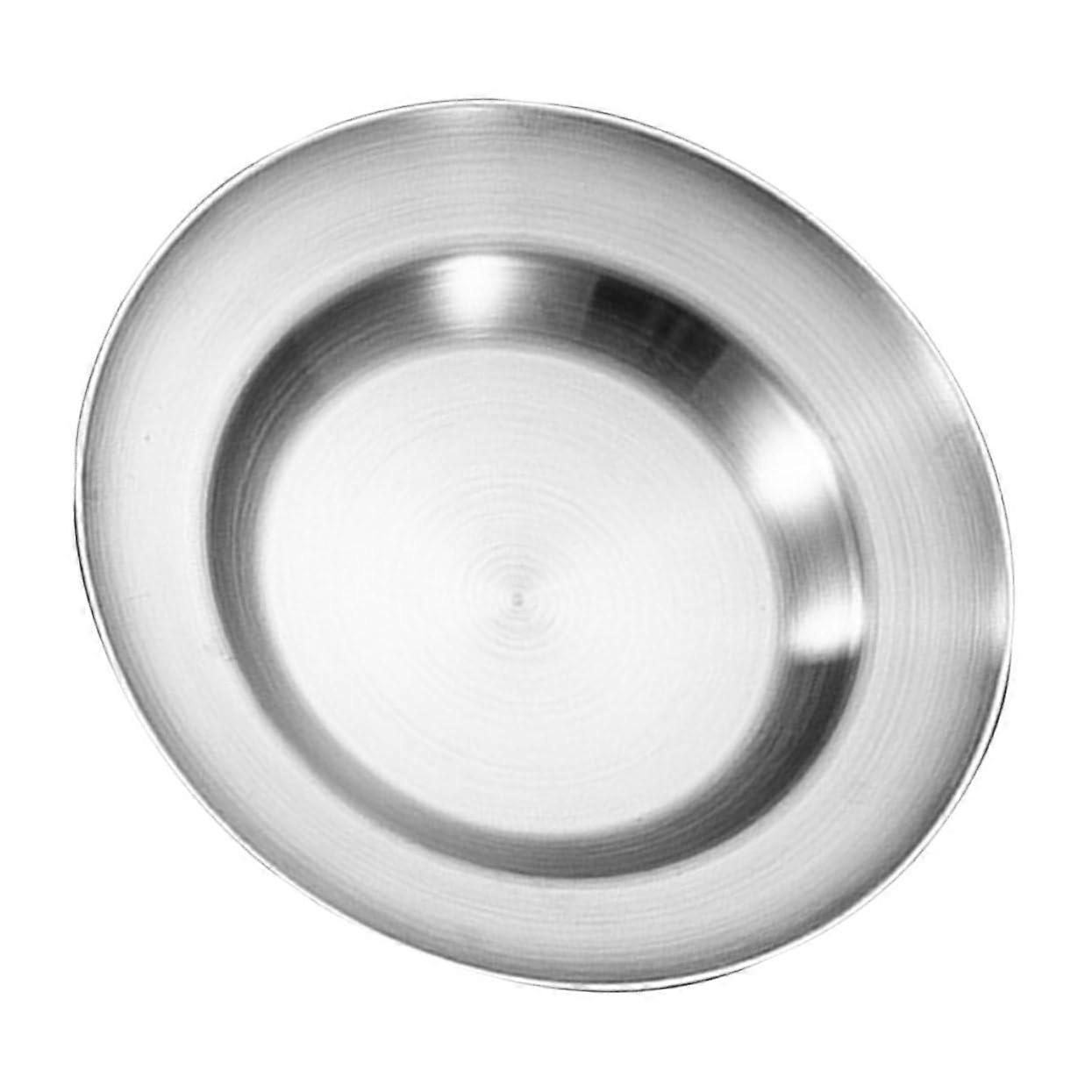 Stainless Steel Shallow Serving Plate Round Appetizer Dish Rustproof Easy Clean Dinnerware