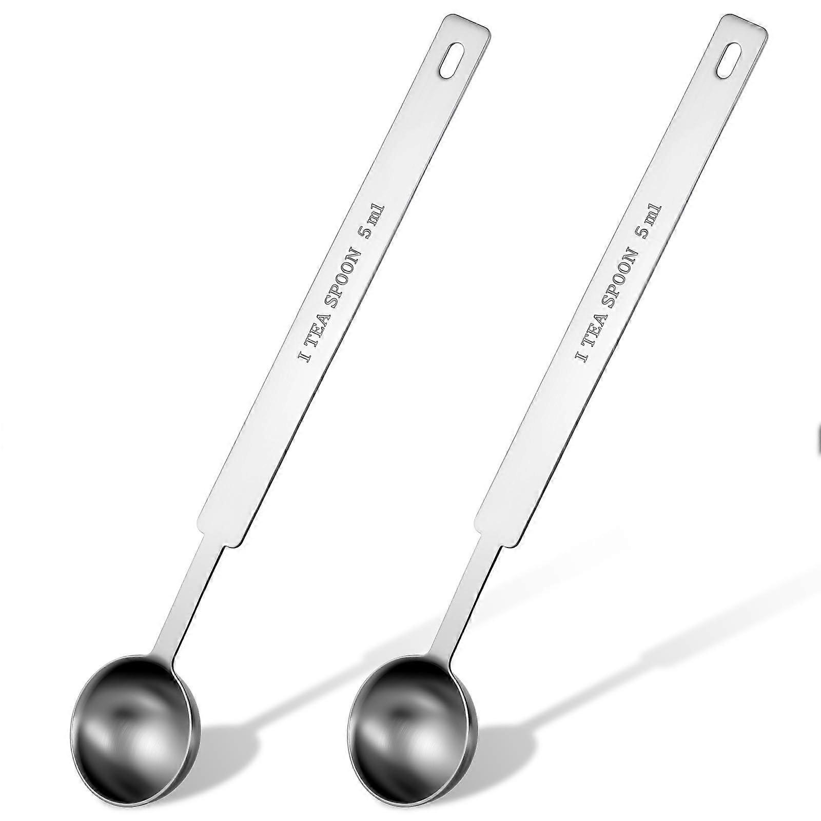 2PCS Stainless Steel Measuring Spoon 1 Tsp with Long Handle and Precise Scale Markings for Cooking