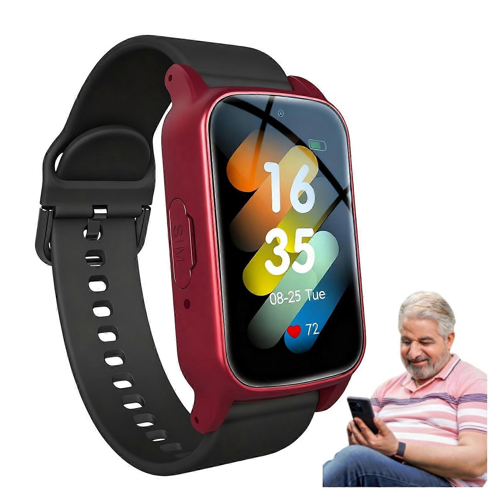 Senior GPS Smart Watch with Automatic Fall Detection, 4G Tracking, SOS, HD Video Call for Elderly (Red)