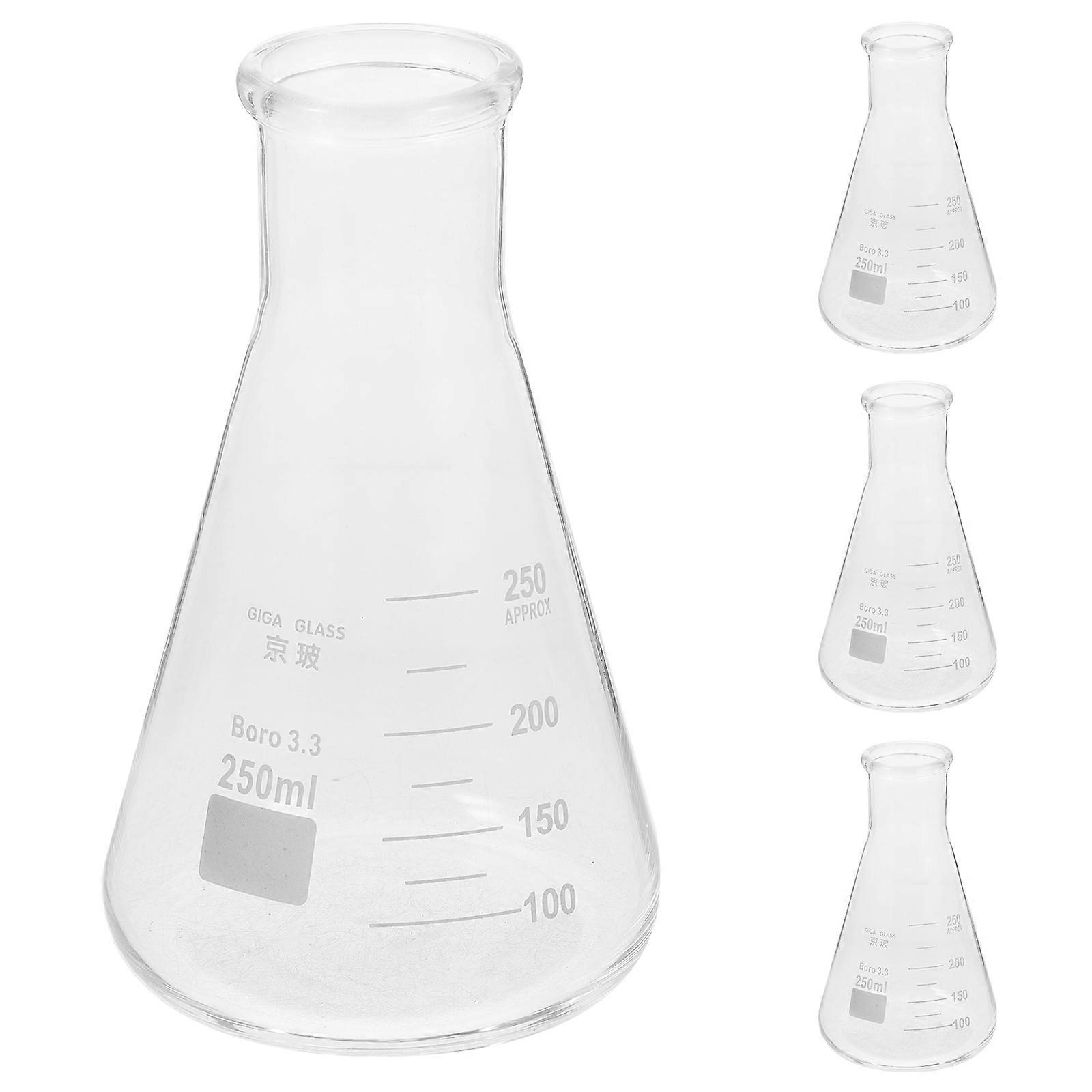 Glass Flask Erlenmeyer Borosilicate Flask for Experiment 4Pcs Set