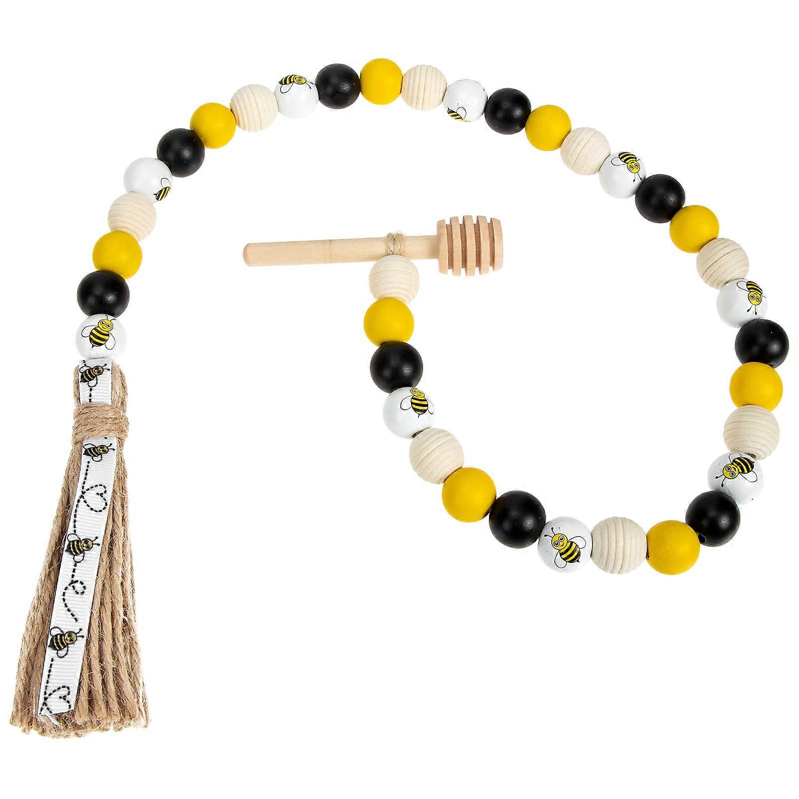 Wooden Bead String for Decoration with Tassel Pendant