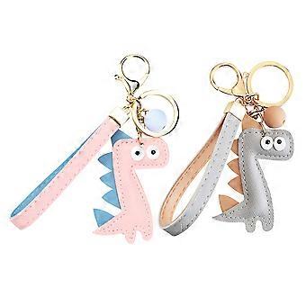 Dinosaur Keychain PU Key Holder for Decoration 2Pcs Assorted Color