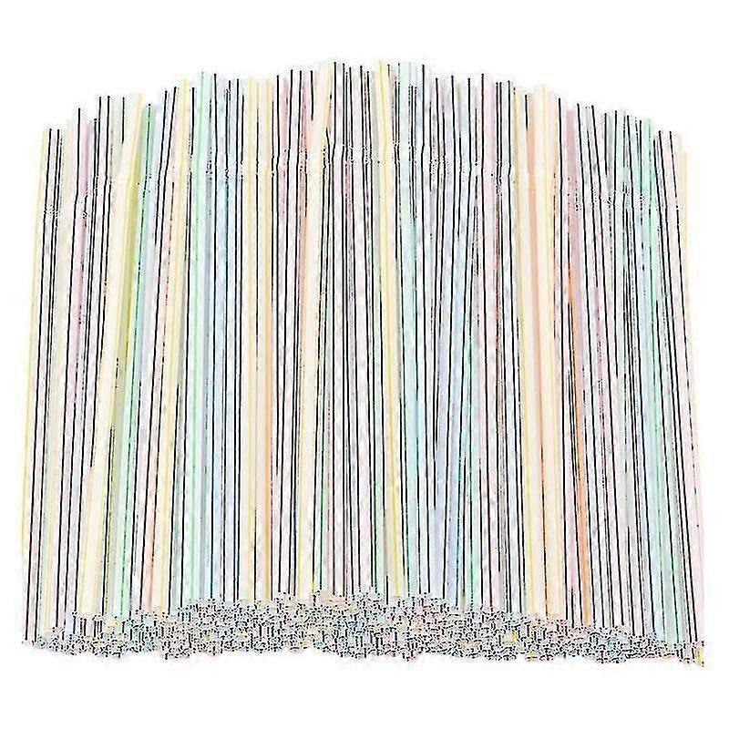 1000 Pcs Flexible Plastic Straws Striped Multi Colored Disposable Straw