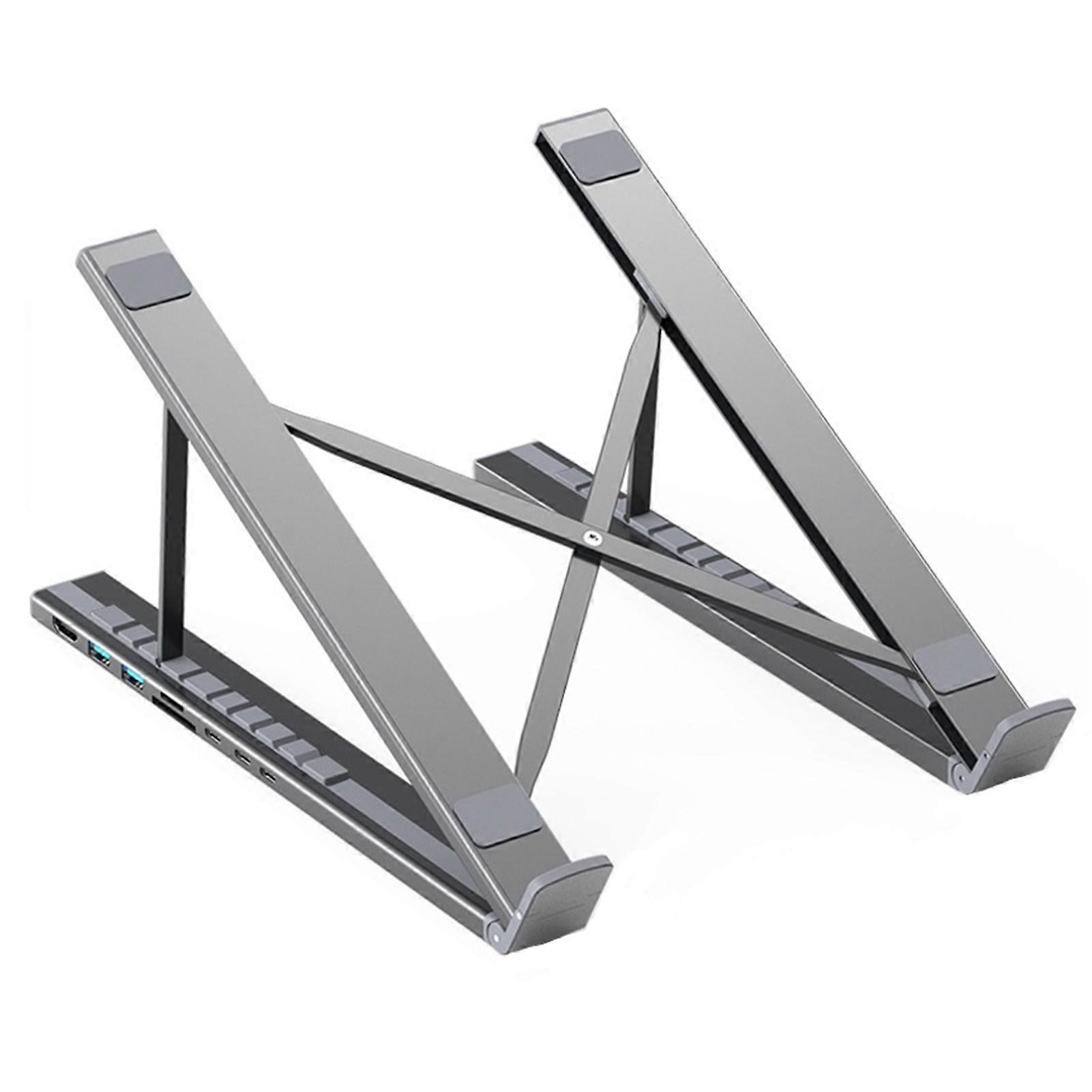 Laptop Docking Stand Adjustable Height Tablet Stand Workstation Hub - 8 In 1 Multiport Adapter Quick Charge Cooling Riser Notebook Computer Desktop