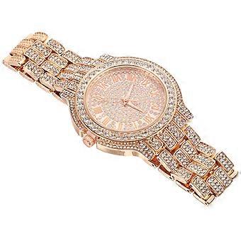 Montre-bracelet à quartz pour femme, or rose, strass, élégante, en alliage.