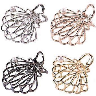 Heyone 4PCS Metallo Artiglio Clip Capelli Cattura Con Plastica Perla Fermaglio Mascella Morsetto per Le Donne Mezza Chignon Forcine per Capelli Spessi (Argento + Oro Rosa + Bl