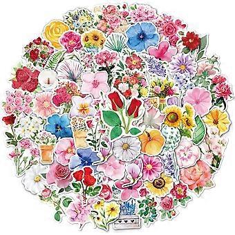 Heldere Bloemen Stickers Cadeau voor Jongens, Meisjes, Tieners, Kinderen, Esthetische, Waterdichte Vinyl Stickers voor Laptop, Bagage, Waterfles, Beker Pack[Bloemen-100 stuks]