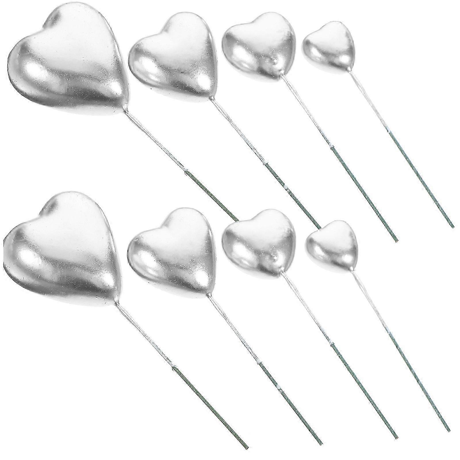Silver Heart Cupcake Picks for Decorating Cakes Insert 20Pcs