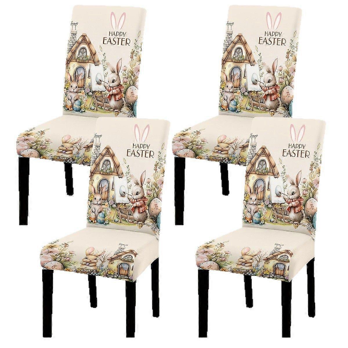 4Pcs Easter Bunny Chair Covers, Happy Easter Slipcovers for Dining Chairs