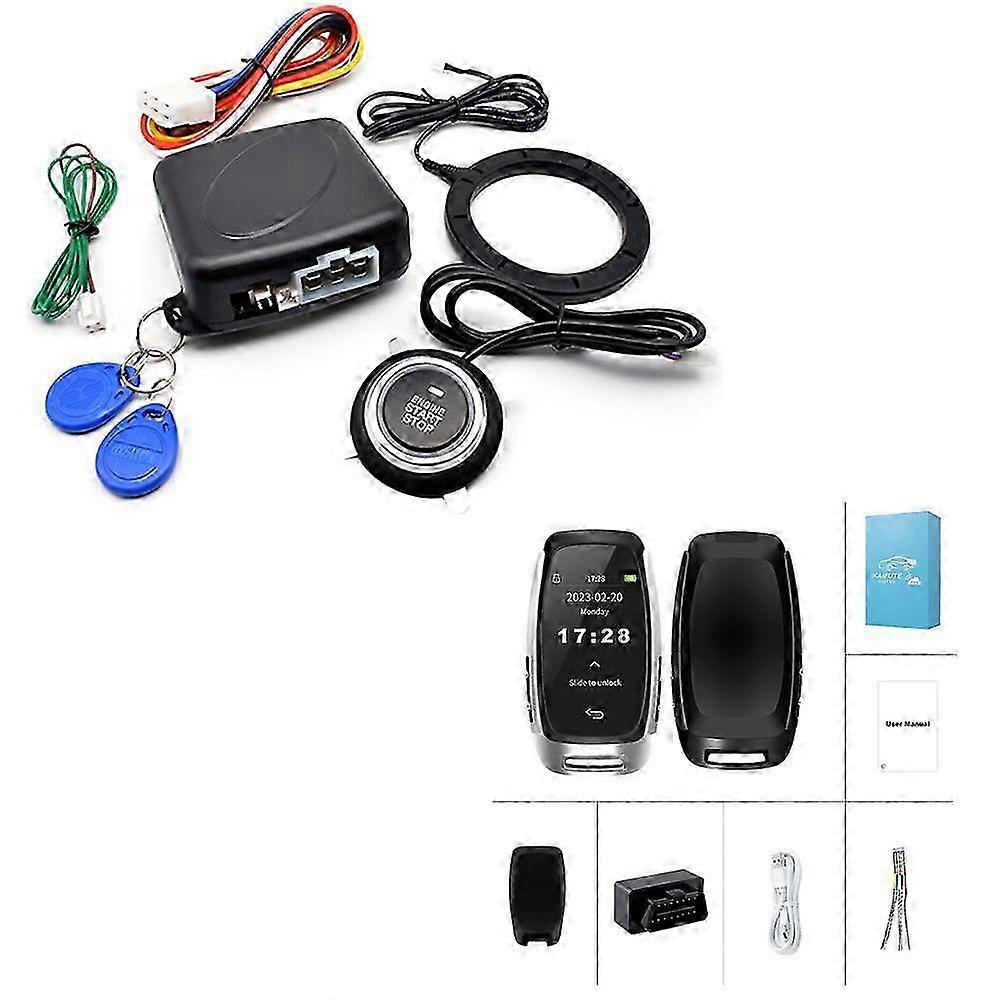 Compatible with 12V car keyless entry and start system, universal one-button start/stop engine alarm, PKE remote start/stop.
