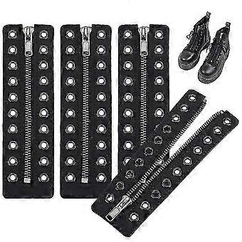 ZENGO 2 Pairs Leather Lace-in Boot Zipper Inserts, 6.9 x 2 Inch Eyelets Zipper Boot LacesHoles No Tie Shoe Laces, Blacka