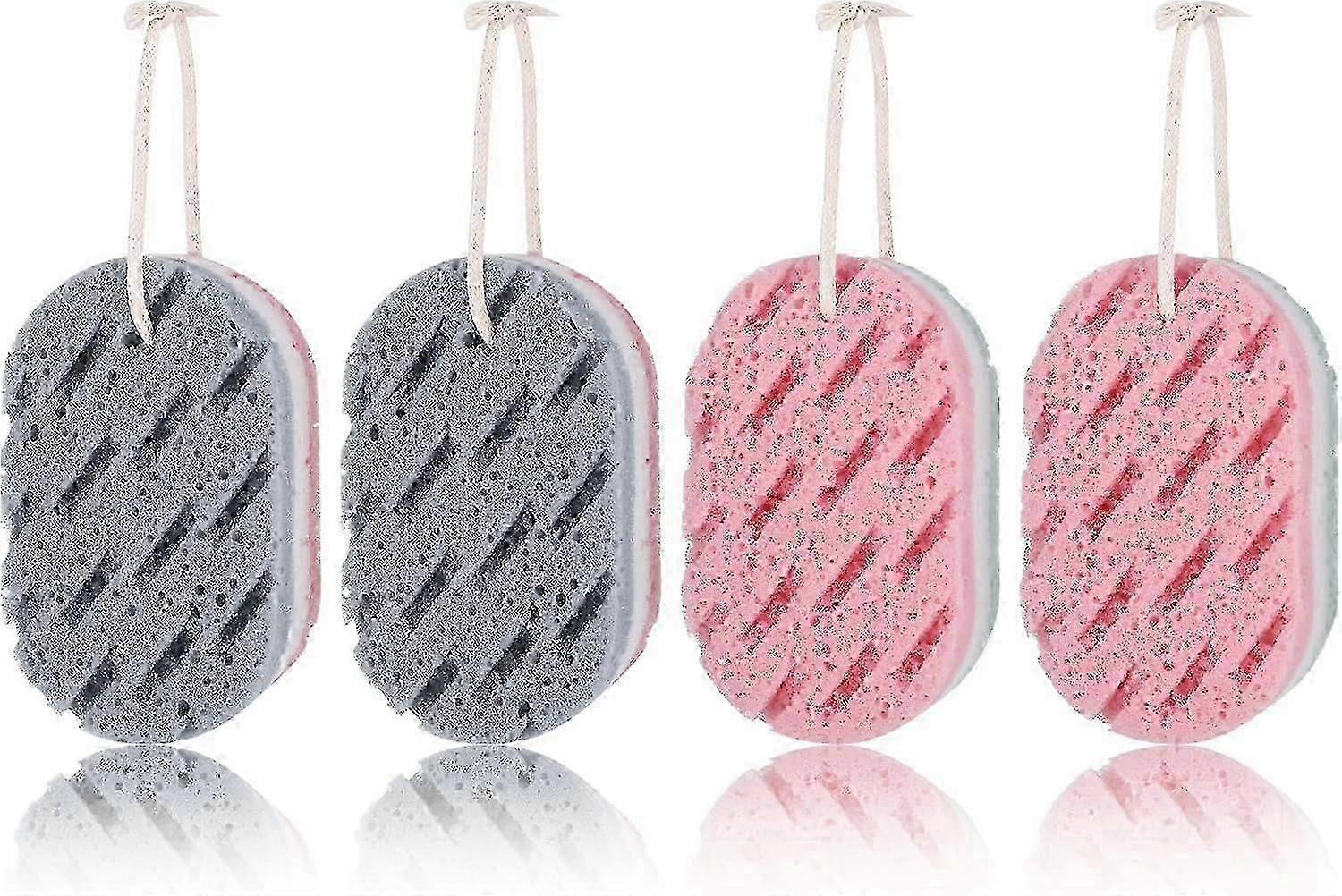 4 Pack Exfoliating Bath Sponge, Double-Sided Shower Scrubber